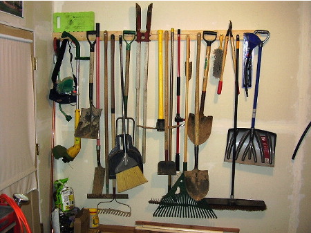 organized lawn care tools